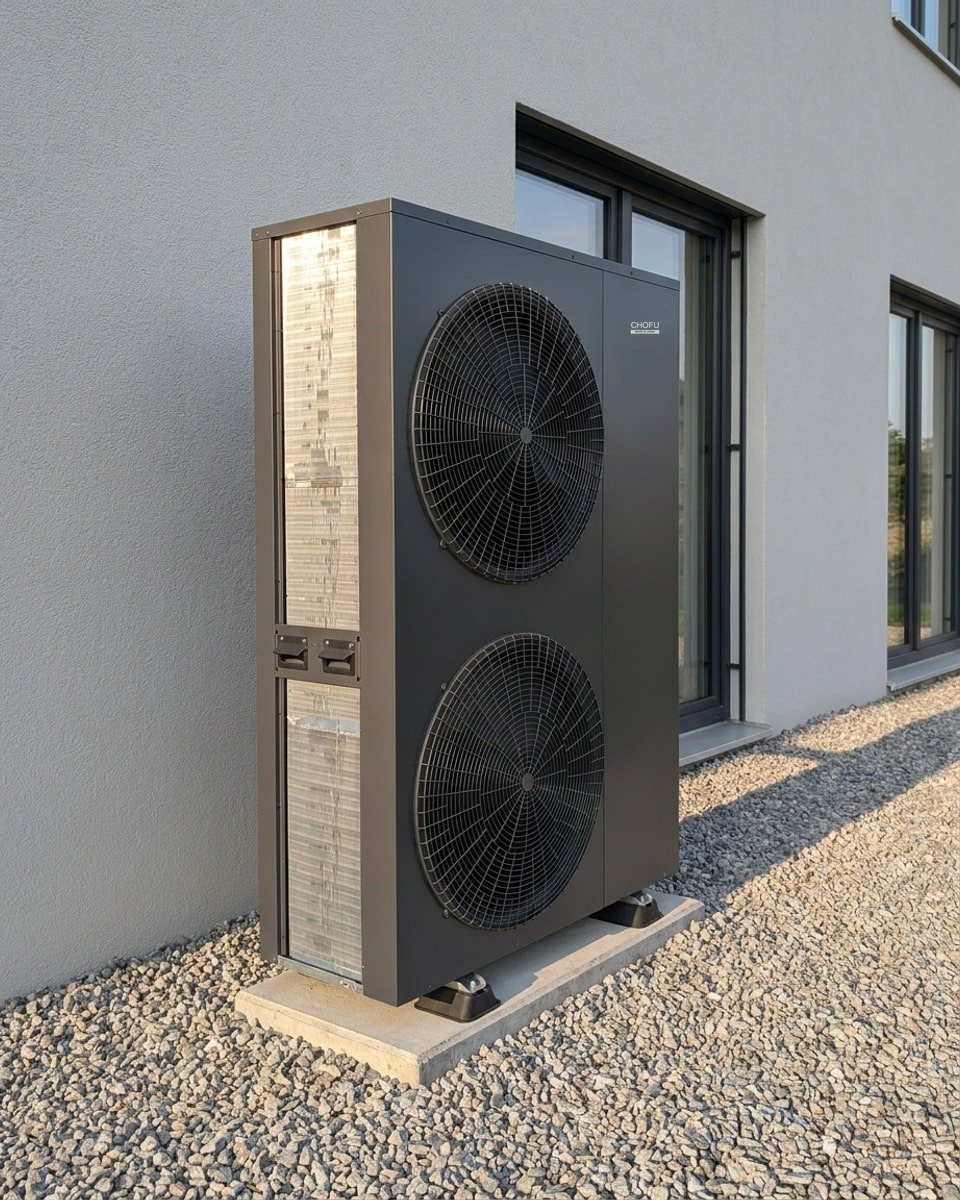 Chofu R290 14 kW – Seitenansicht links mit Verdampfer